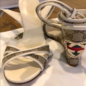 Gucci Sandals Leather and Canvas GG Monogram